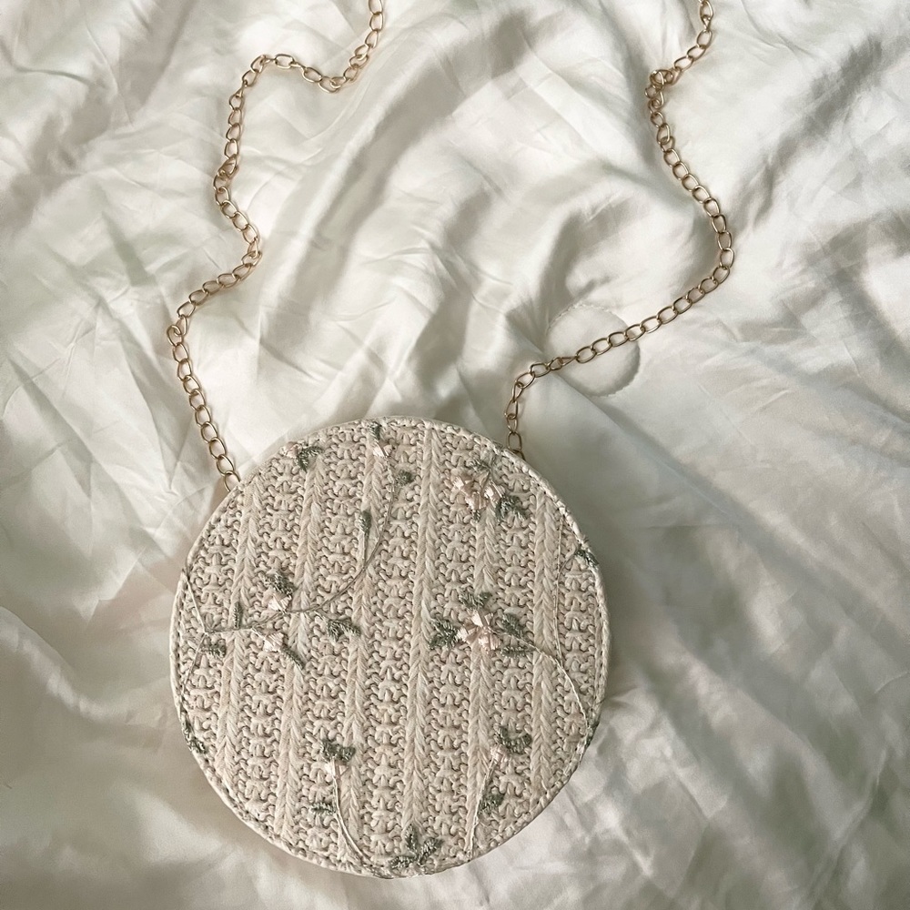 Flower Embroidery Crossbody Circle Bag
